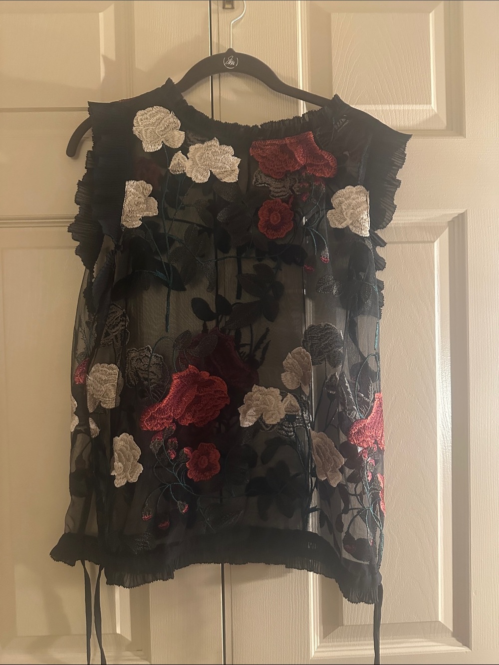 Sheer Floral Embroidered Blouse